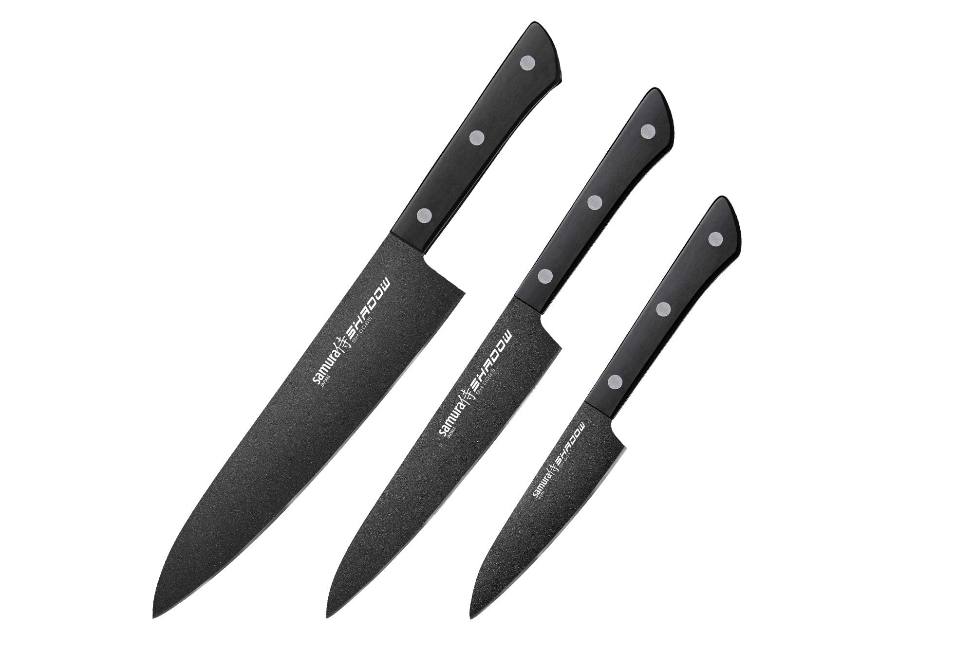 【プロ仕様】シャドーシリーズ 包丁3点セット シェフ・ユーティリティ・ペティ Amazon | 【SHADOW】SAMURA シャドウ 包丁3本セット(シェフナイフ