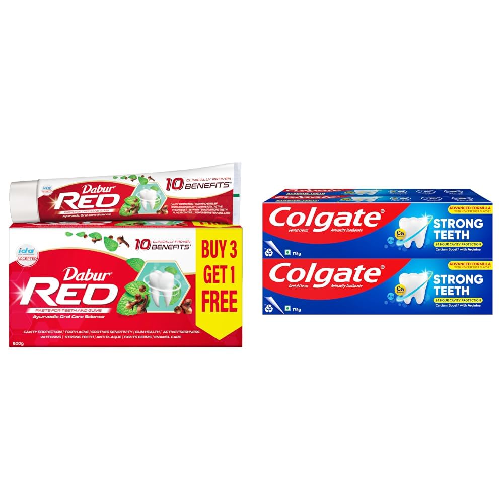 Dabur Red 600g (150g x 4, Pack of 4) Toothpaste - India's No.1 Ayurvedic Paste, Provides Protection Plaque Removal, Toothache, Yellow Teeth, Bad Breath & Colgate Strong Teeth Calcium-Boost Toothpaste-image-35