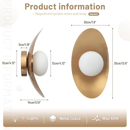 Miniatura 2 de Aplique de pared moderno de mediados de siglo, lámpara de pared de cristal, forma clásica de media luna, luz dorada de montaje en pared para sala de