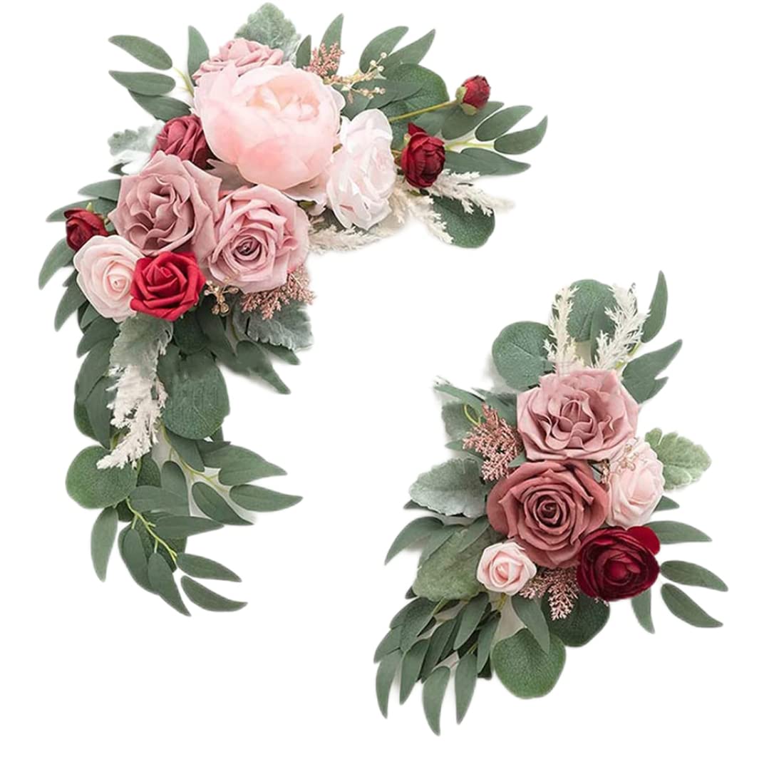 Beito Kit de Flores de Arco de Boda Artificial de 2 Piezas, botín de Flores de Rosa Artificial con botín Decorativo con eucalipto Rosa Hojas de Flores Artificiales con Cintas de arnés para