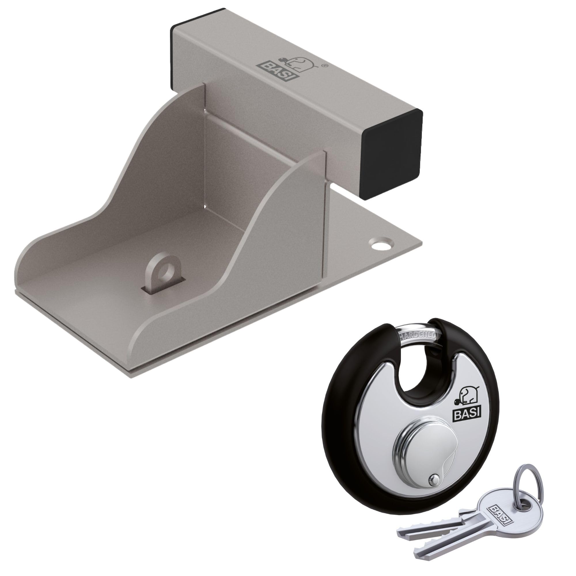 BASI | Set di sicurezza aggiuntiva per cancello con lucchetto a barra rotonda | sicurezza per porta del garage per un ancoraggio fisso a terra | blocco portiera garage in acciaio