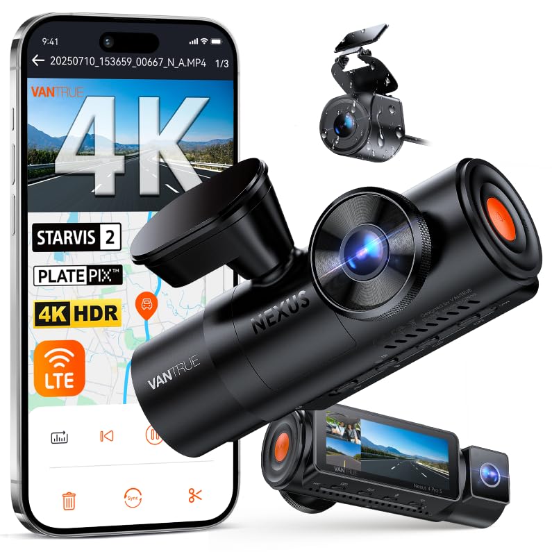 Vantrue N4 Pro S 3 Channel 4K Dash Cam, 4K+1080P+2.5K Dash Camera
