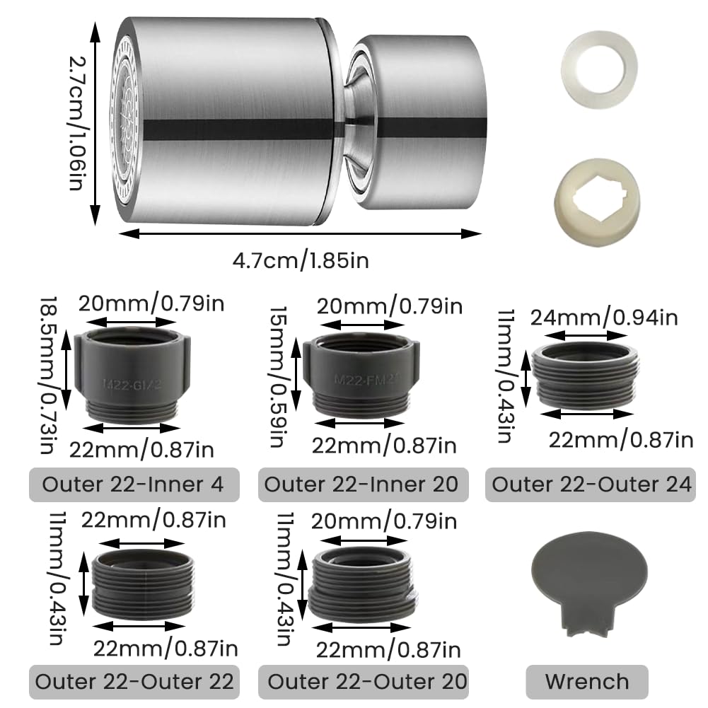 Swivel Faucet Aerator, 360° Rotate 2-Function Flo-w Faucet Nozzle, Water Saving Kitchen Tap Faucets Head Replacement - Image 2