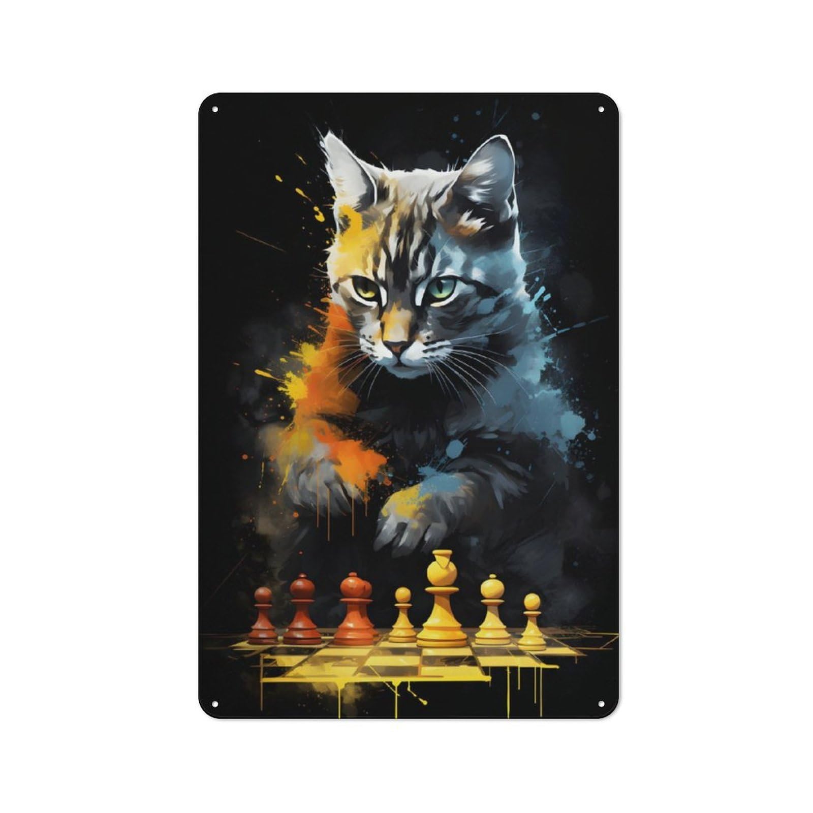 Junmoney Cat Chess Painting For Studio Or Craft Room, Retro-Style Tin Sign 30X20cm, For Metal Sign Collectors, For Garage And Workshop Walls