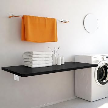 Laundry Folding Table, 32 x 16 Wooden Wall Mount Desk, Laundry Table for Folding Clothes, Black Color, 32 Length
