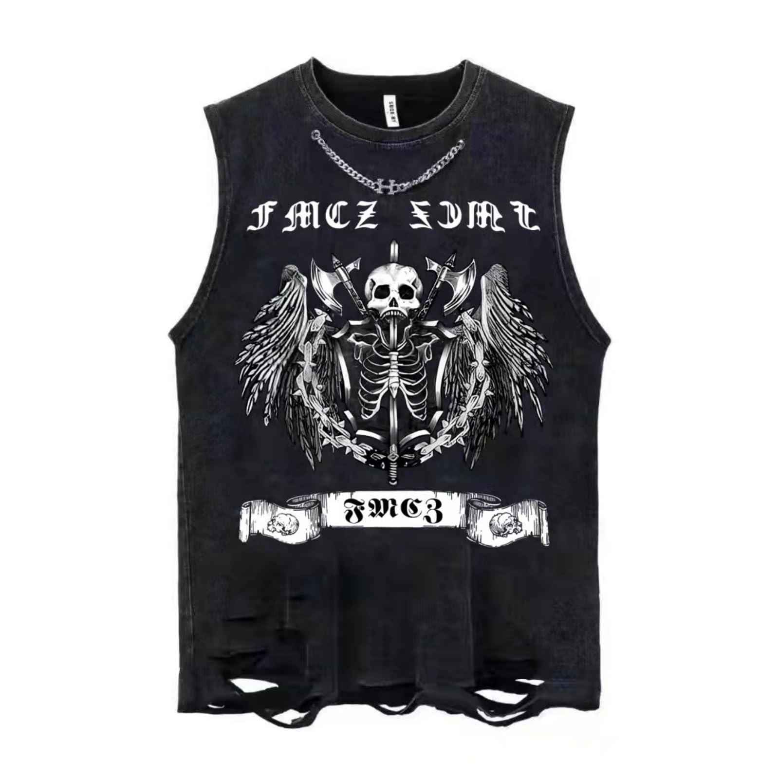 Vintage Black Vests Men's Clothing 100% Cotton Hip Hop Punk Rock Gothic Y2K Sleeveless Tshirts