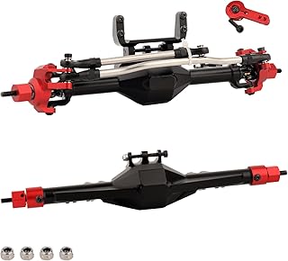 ZXYRC SCX10 CNC Metal Front Rear Straight Complete Axle for 1/10 Axial SCX10 II 90046 90047 RGT 86100 RED CAT GEN8 RC Crawler New Upgrade Parts (Red-Black)