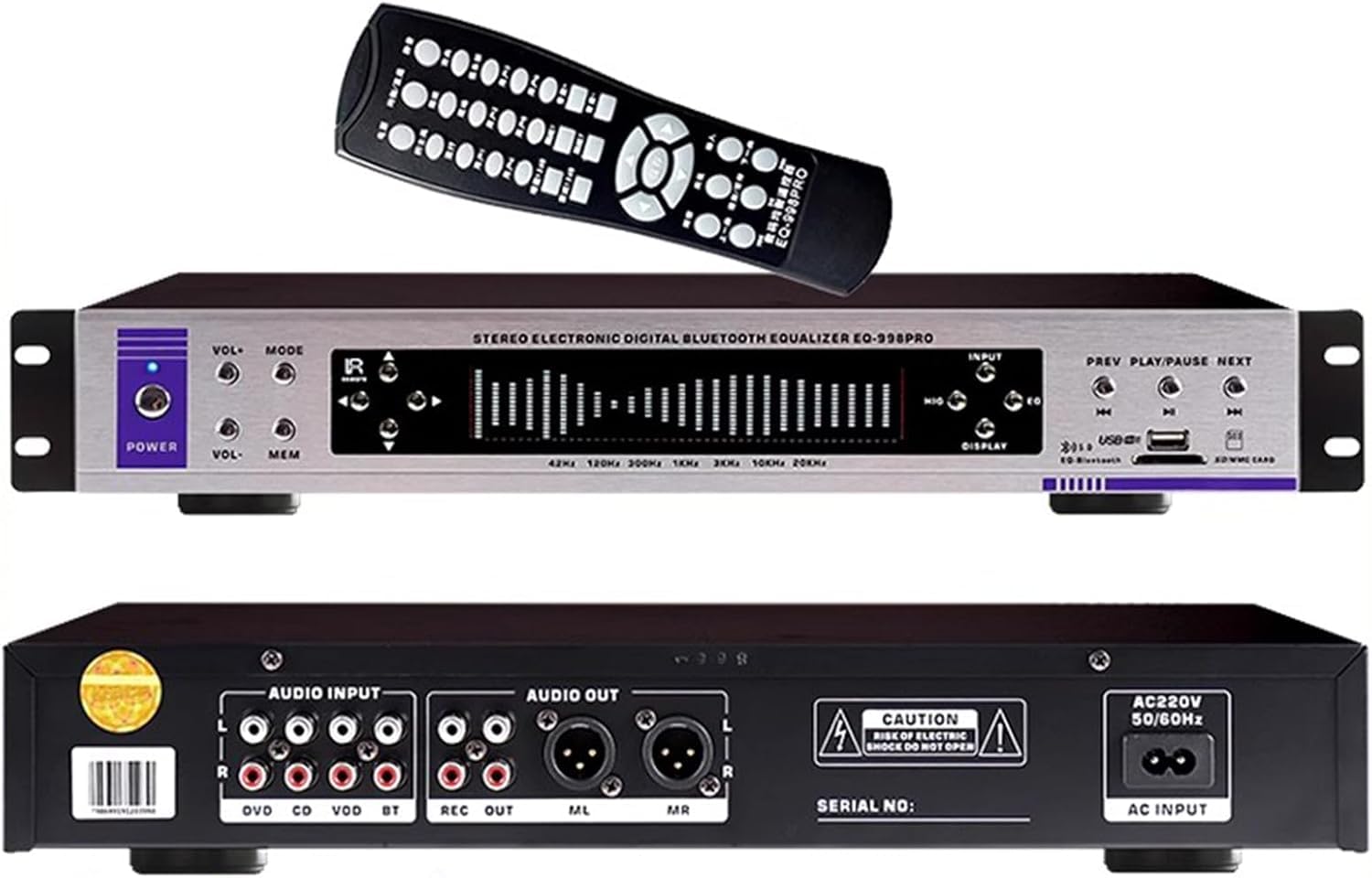Égaliseur Audio Hi-FI, Égaliseur Graphique Numérique, Affichage du Spectre Musical À 32 Segments, avec Bluetooth, Contrôle du Volume, Télécommande, 12 Motifs Rythmiques, pour Studio B