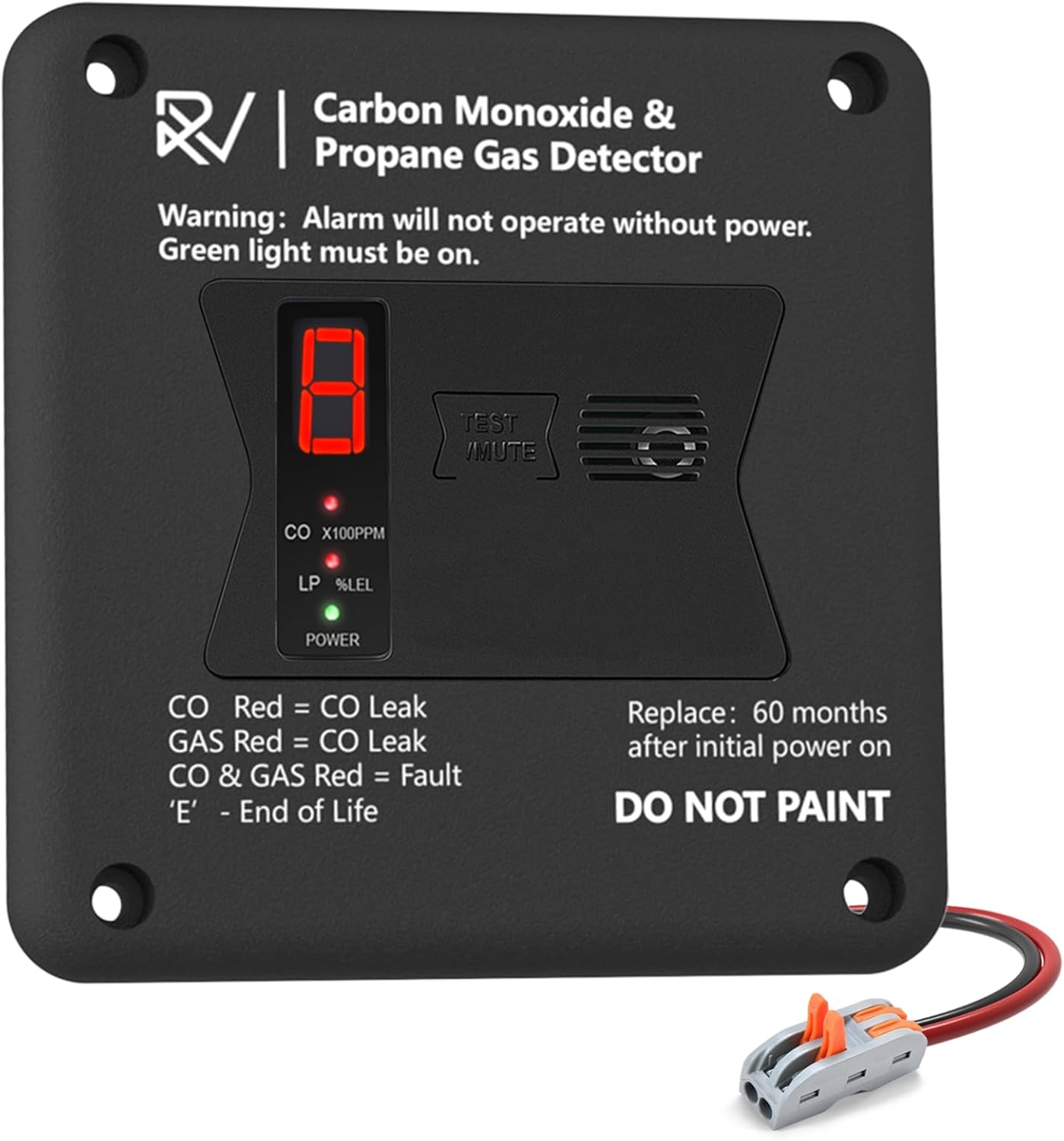 RV Carbon Monoxide and Propane Detector, 2 in 1 Dual CO/LP Gas Alarm,Replace The Old #31011,100dB Loud Alarm,12V DC for Motorhome Travel Trailer, Motor Coach, Truck Camper (R503 Flush Mount-Black)