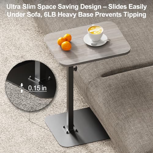 Image of HzTinT Side Table Sofa Tray for Couch Heavy Metal Base Swivel /Adjustable Height, Sofa Bed Bathroom Study TV Tray C Shaped End Table Food Snack Trays for Eating