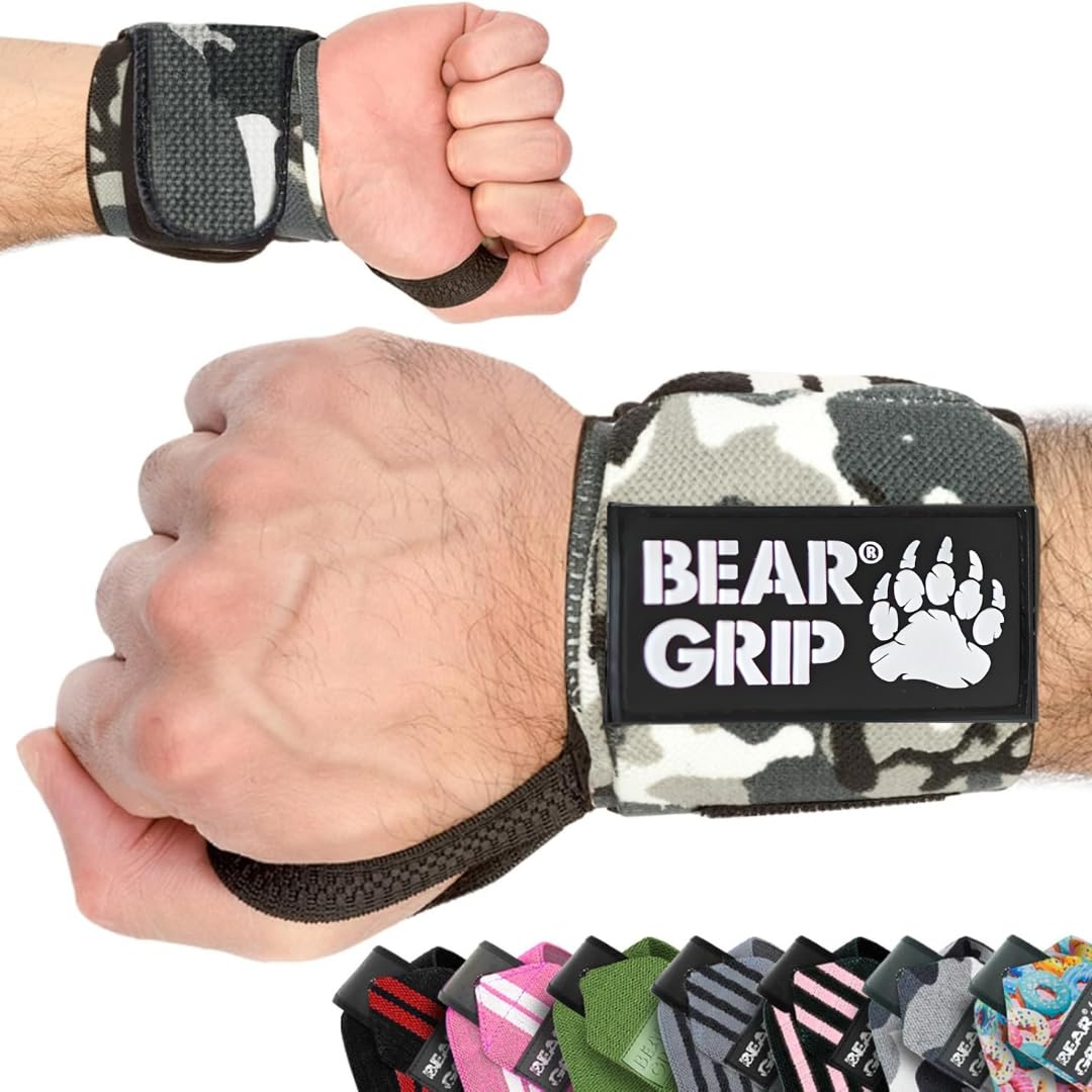 BEAR GRIP Weight Lifting Wrist Wraps Support – Gym Straps for Powerlifting, Bodybuilding, Fitness, Gym Training, Workout, Gymnastics, Calisthenics (Sold in Pairs)