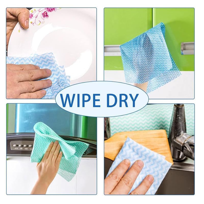 Image of Non-Woven Kitchen Towel Roll | Blue | 160 Pulls | 80 Pulls x 2 Rolls | Washable, Eco-Friendly, Disposable Cleaning Towels for Home, Office, and Kitchen Use | Soft & Highly Absorbent