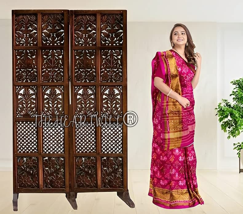Image of THEHEARTWILL Partition Wall Divider | Wooden Partition for Hall, Living Room, Open Kitchen & Pooja Room | Room Divider 2 Panel with Stands | Room Separator
