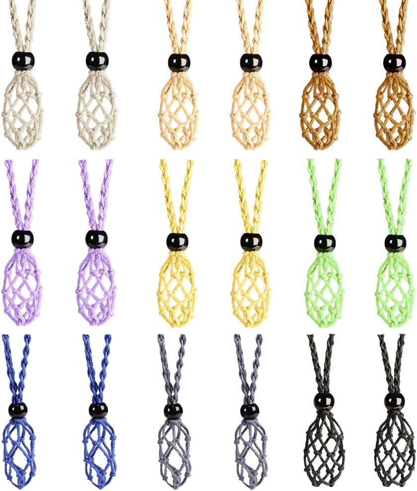 18 PCS Crystal Cage Necklace Holder Necklace Cord Empty Stone Holder Replacement Hand-Woven Necklace Cord with Adjustable Length