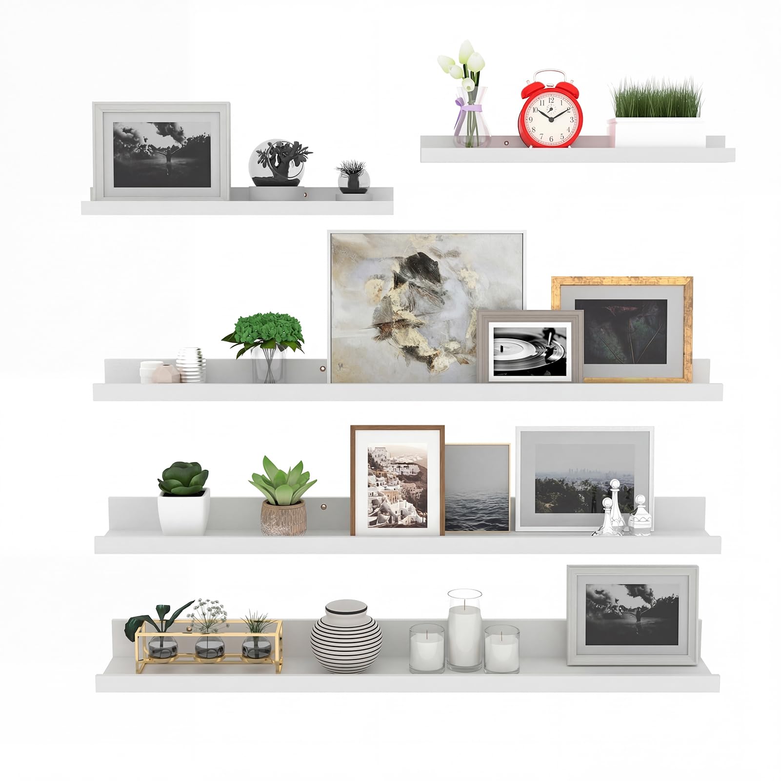 Giftgarden Lot de 5 Étagères Murales en Bois Rustique, Étagères Flottante Murale Blanc pour Salon, Chambre et Bureau - 90cm