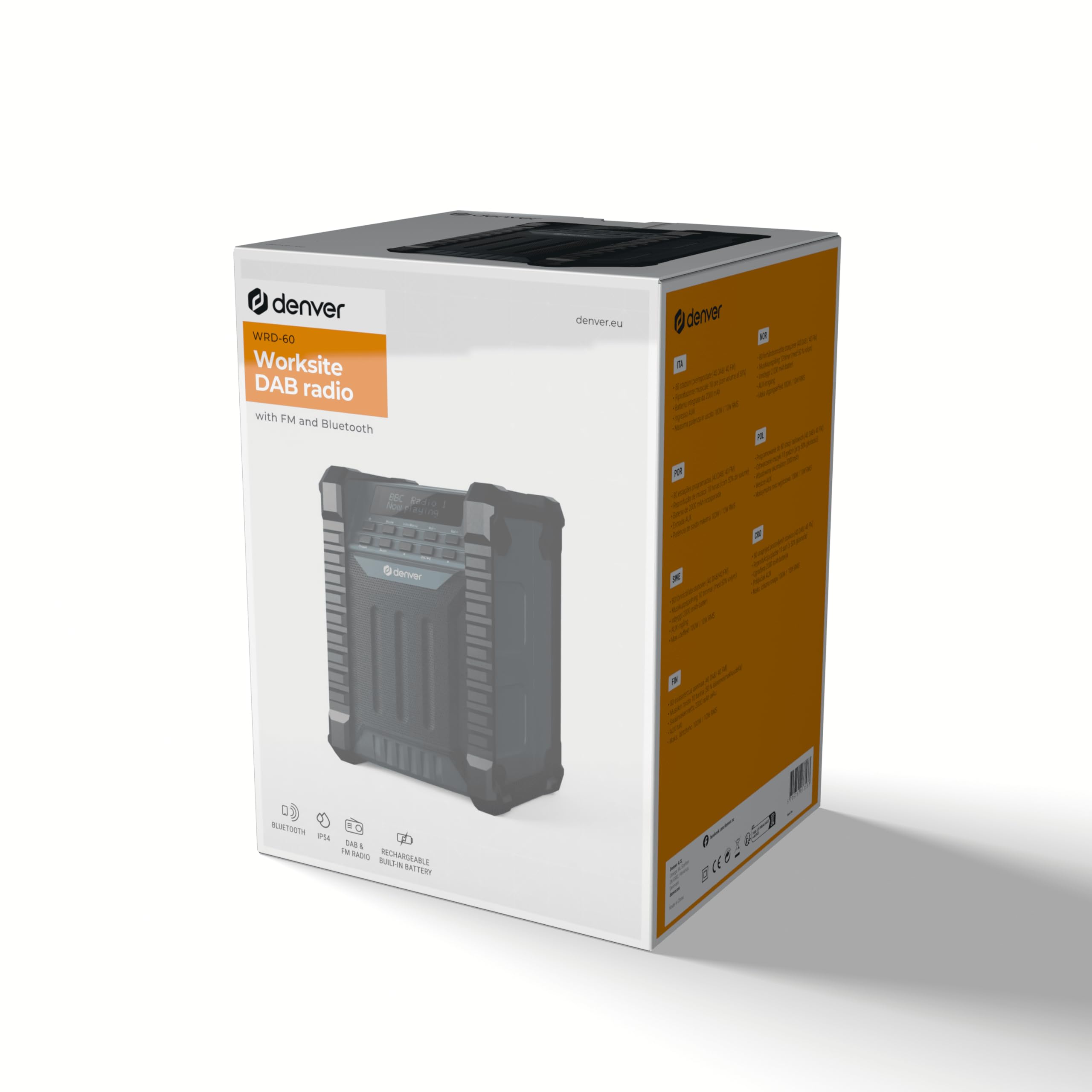 Denver WRD-60 Baustellenradio mit DAB+ / DAB/FM & Bluetooth – Akku Radio mit 2000 mAh - IP54 Staub- & spritzwassergeschützt - Werkstatt Radio mit USB-C & AUX