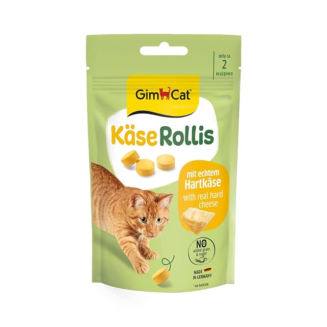 GimCat Rollis, comprimidos de queso - Snack para gatos rico en vitaminas con auténtico queso duro