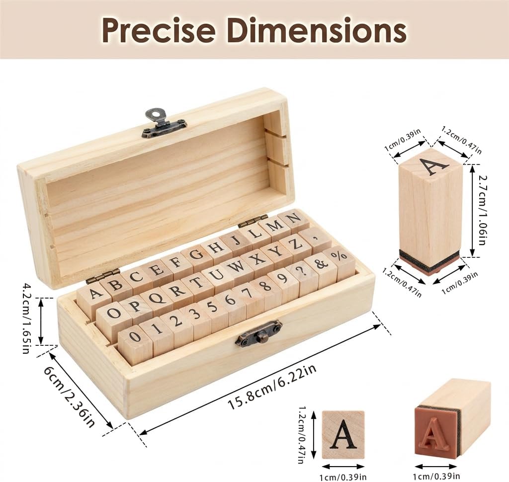 42 Pcs Alphabet Rubber Stamps Set - Vintage Wooden Letter and Number Stamps with Symbols for DIY Crafting, Scrapbooking Supplies, Aesthetic Journaling, Card Making & Personalized Stationery image 5