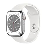 Apple Watch Series 8 (GPS + Cellular, 45MM) Silver Stainless Steel Case with White Sport Band (Renewed)
