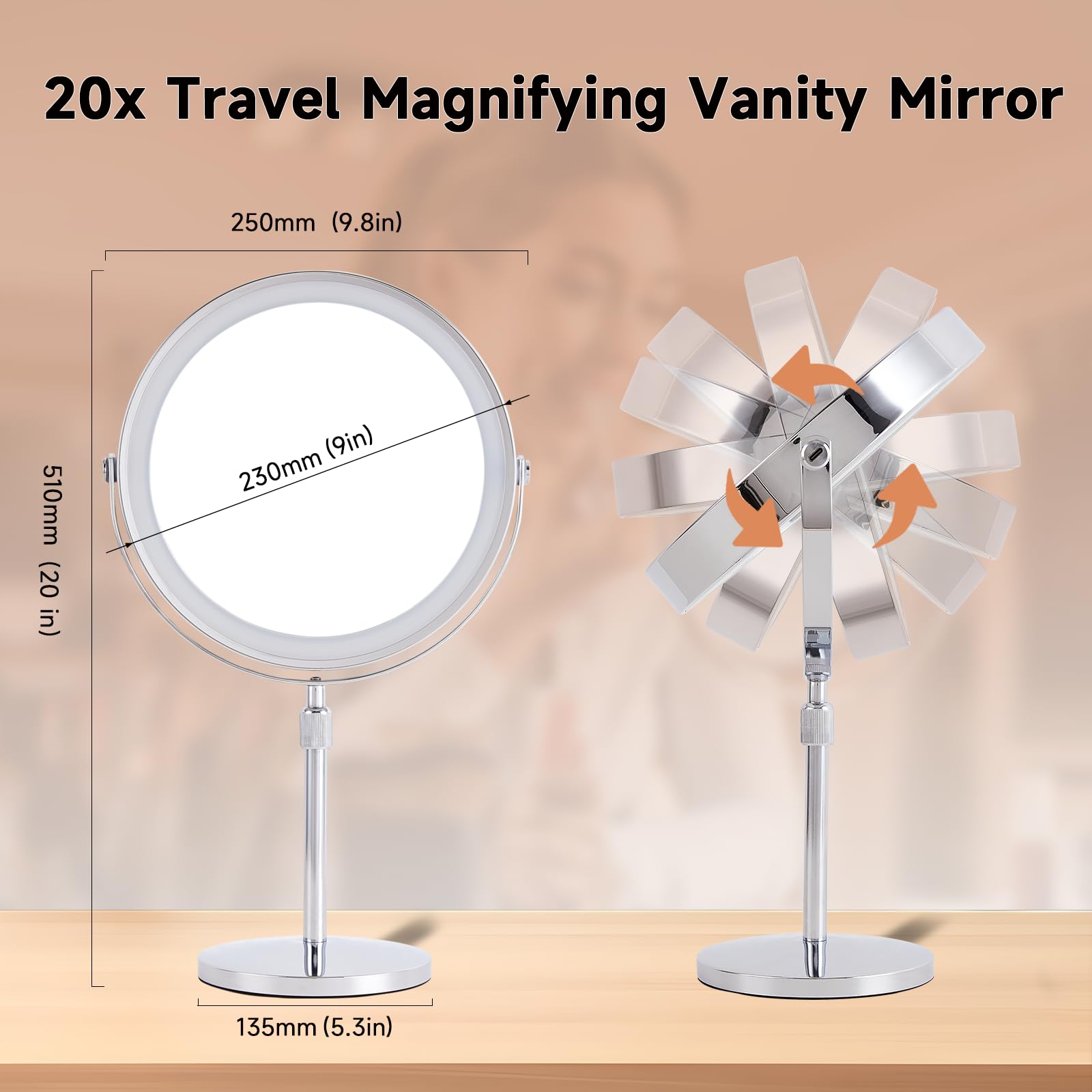 9-Inch Lighted Double-Sided Magnifying Makeup Mirror