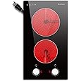 Karinear 24'' Electric Cooktop 3 Burners Ceramic Cooktop, Built-in Electric Stove Top Knob Control, Hot Warning, Over-Temperature Protection, 9 Power Setting, 220-240v, 5700W, Hard Wire (No Plug)