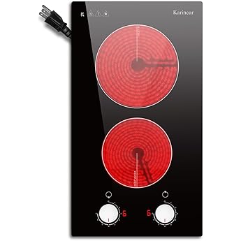 Karinear 24'' Electric Cooktop 3 Burners Ceramic Cooktop, Built-in Electric Stove Top Knob Control, Hot Warning, Over-Temperature Protection, 9 Power Setting, 220-240v, 5700W, Hard Wire (No Plug)