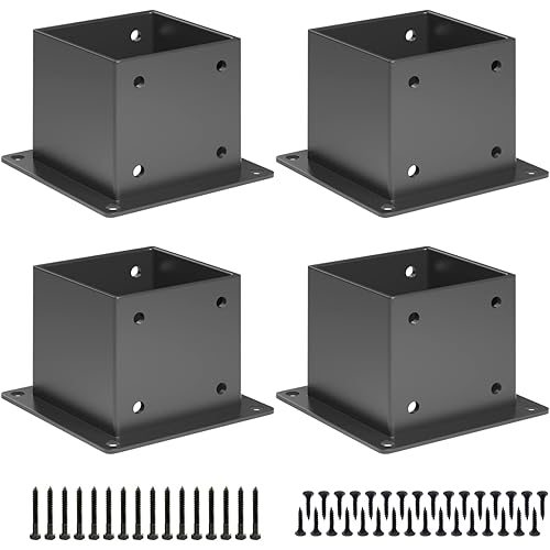 Kinchoix 4pc Pergola Post Base Heavy Duty Wood Post Support Kit for 4"x 4" (Actual 3.5 X 3.5 inch) DIY Wood Lumber Pergola Gazebo Deck Railing kit Hardware