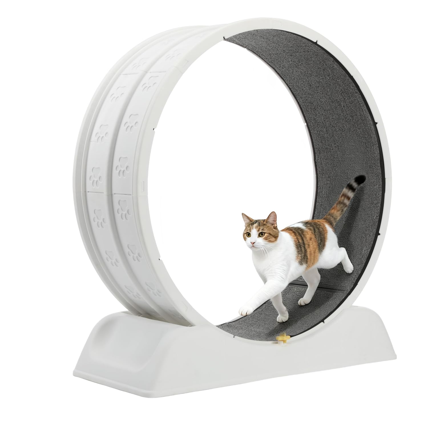 Cat Wheel,30-inch Large Cat Exercise Treadmill Wheel with Brake and Carpeted Runway Running Wheels Teaser for Indoor Cats Interactive Toys for Running Walking Training,Includes Teaser Wand,White