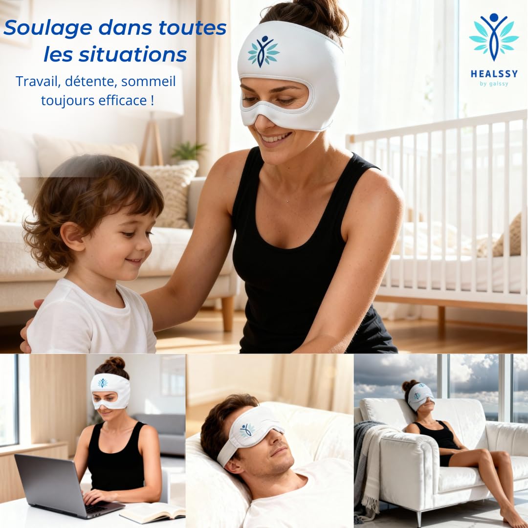 Masque Anti-Migraine Chaud/Froid Thérapeutique Premium 2-en-1 — MigraGel, Bonnet + Masque Détachable (Ouverture Yeux) • Soulage Migraines, Maux de Tête & Fatigue Oculaire