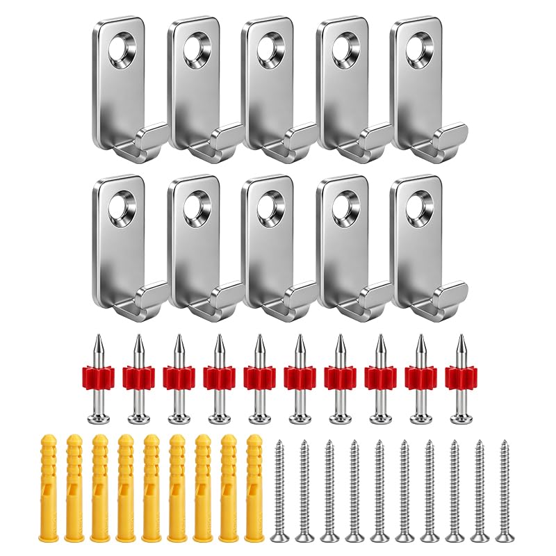 10 Pcs Stainless Hooks Wall Mounted Hangers Screws