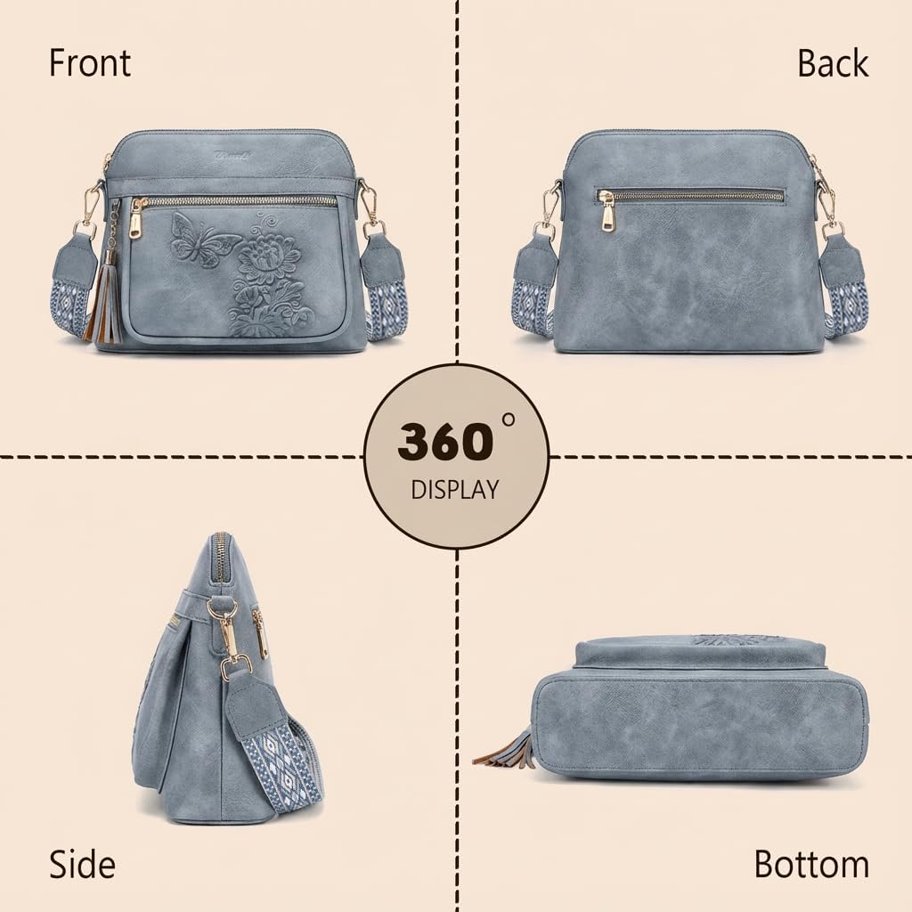 Crossbody Purses for Women Trendy,Vegan Leather Crossbody Bag Multi-Pocket Travel Shoulder Handbag with Tassel | Embossed Design, Adjustable Strap, Lightweight Purse, Medium, Soft Leather - Image 5