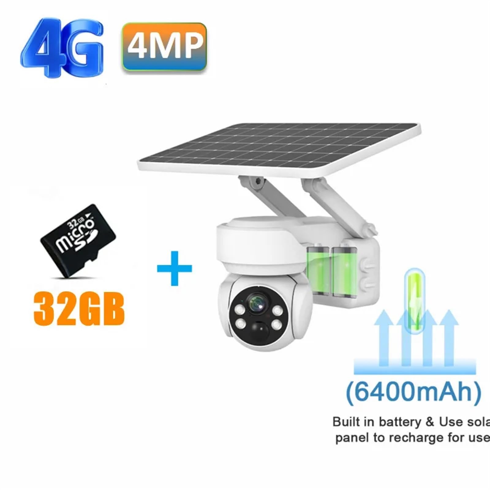 Kamera słoneczna 4G Wi-Fi Bezpieczeństwo Solarna kamera PTZ IP Zewnętrzna bezprzewodowa ochrona wideo Kamera PTZ IP Dwukierunkowa rozmowa audio Noktowizor Łatwa instalacja(4MP 4G 32GB Card)