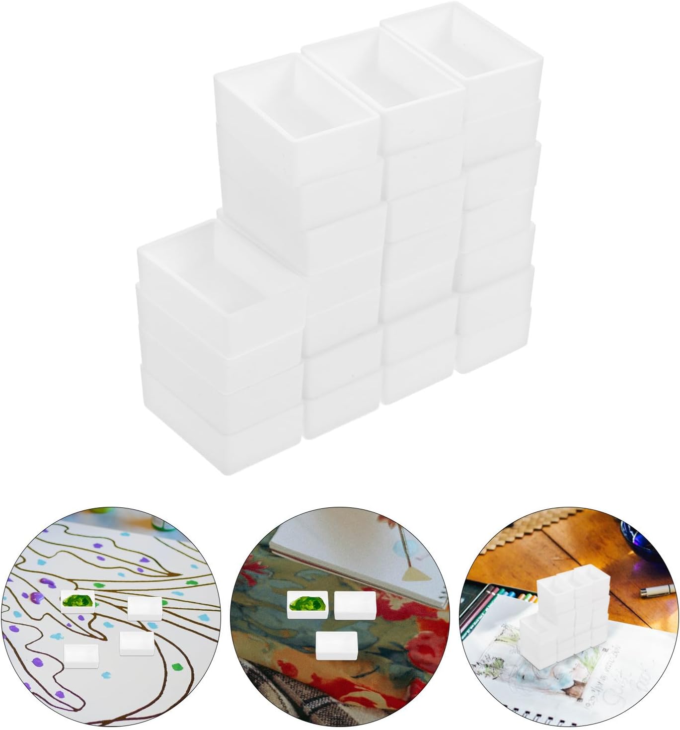 OSALADI Silicone Watercolor Paint Pans for Watercolor and Acrylic Mixing 24pcs Empty Half Pans for Easy Management and Portable Design, Small White Paint Tray Holder