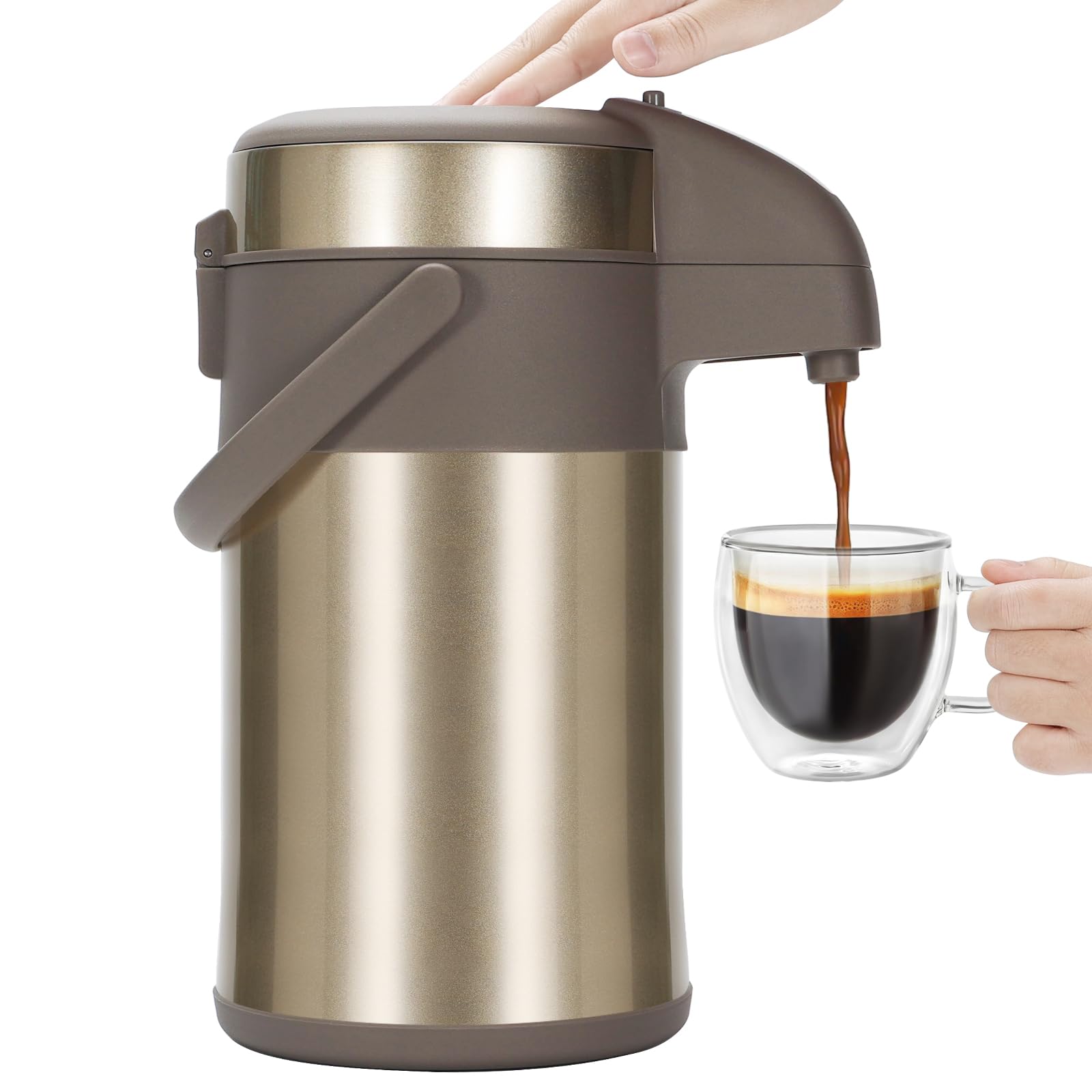 Olerd Coffee Pump Flask, 3L Stainless Steel Airpot, Hot Beverage Dispenser & Hot Water Urn Perfect for Water and Tea