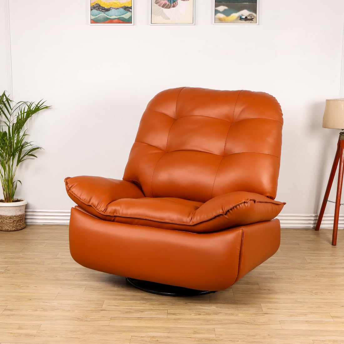 Solis Royale Leatherette Recliner 1 Seater Sofa Chair with Back Support and Leg Relaxation | Manual Rocking and Revolving Recliner Chair | Lounge Chairs for Home (2 Year Warranty, Tan)-image-29