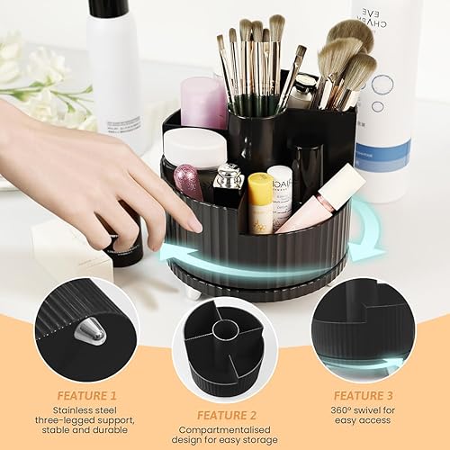 Miniatura 3 de Folklyzo Soporte para brochas de maquillaje, organizador de maquillaje giratorio de 360, organizador de brochas de maquillaje, brochas de