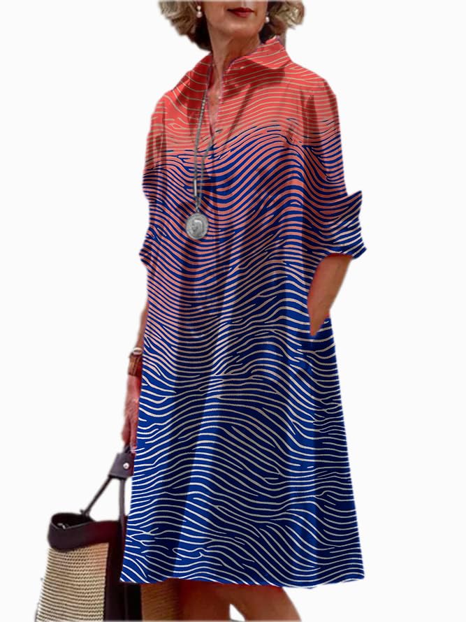 Womens Shirt Dress 3 4 Sleeve Button Down Midi Tunic 2025 Summer Beach Fashion Casual Trendy A-Line Tee