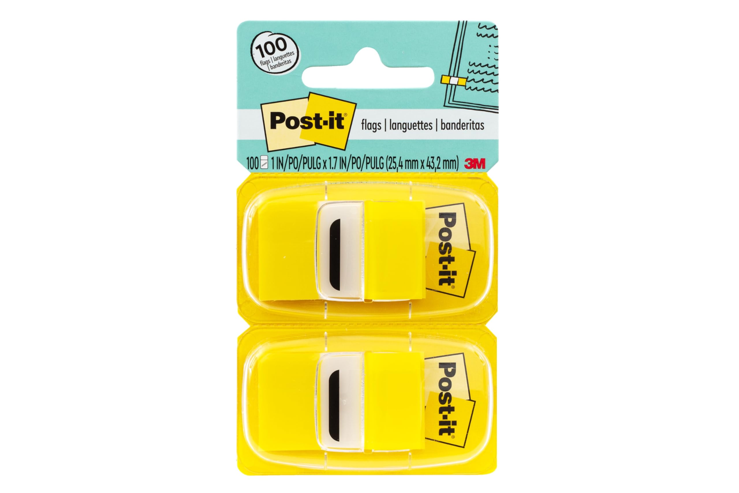 Post-it Flags, 1 in. x 1.7 in., Twelve Dispensers with 50-Count Yellow Sticky Tabs Per Dispenser (600 Flags Total), Removable Page Markers for Planners, Journals, and Calendars