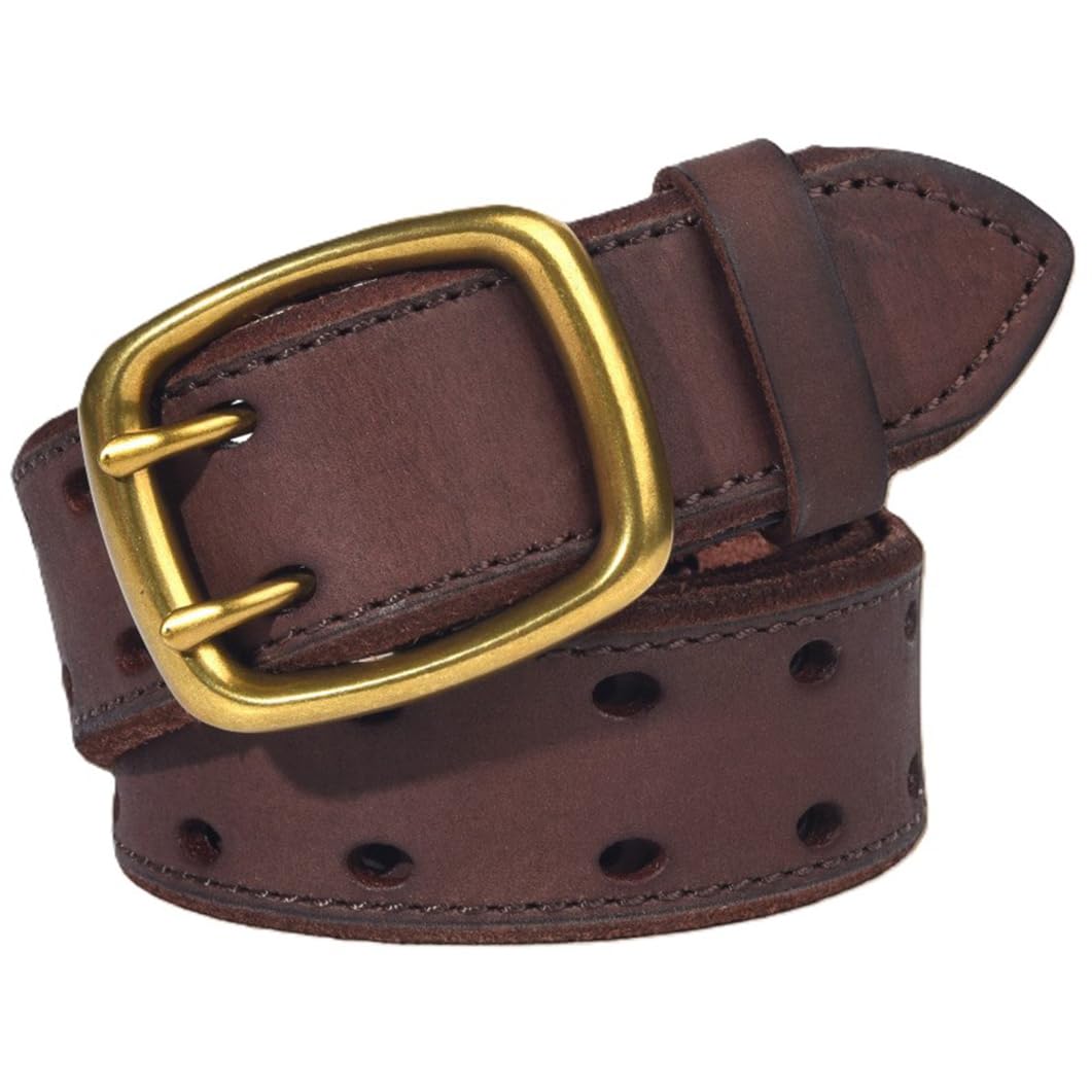 Cinturón De Cuero Unisex Con Doble Punta, Hebilla Latón Macizo, 105 Cm, Marrón
