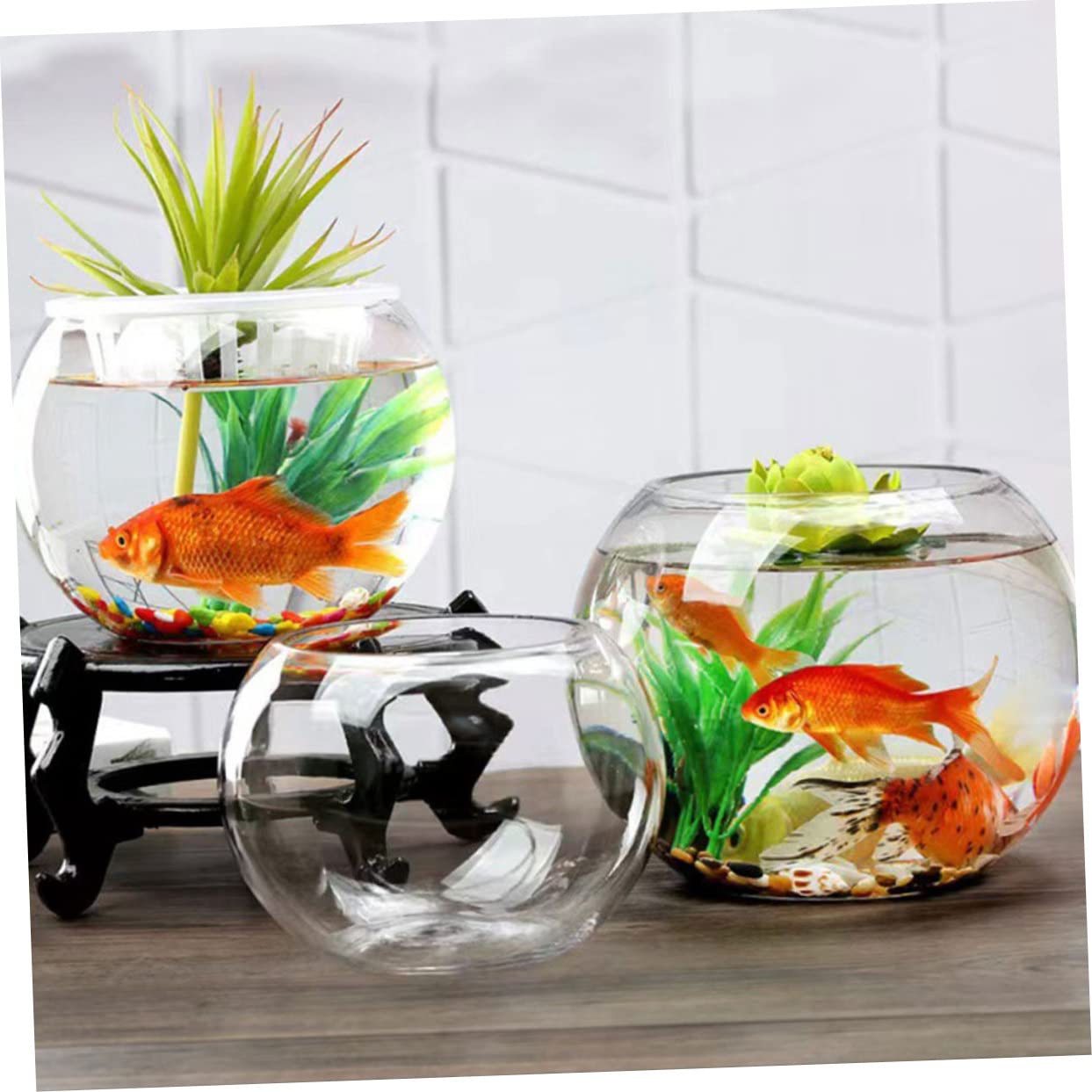2pièces Vase Verre Transparent Rond pour Aquarium Terrarium Et Plantes Bocal Décoratif à Bulles pour Poissons Et Écosystème Intérieur
