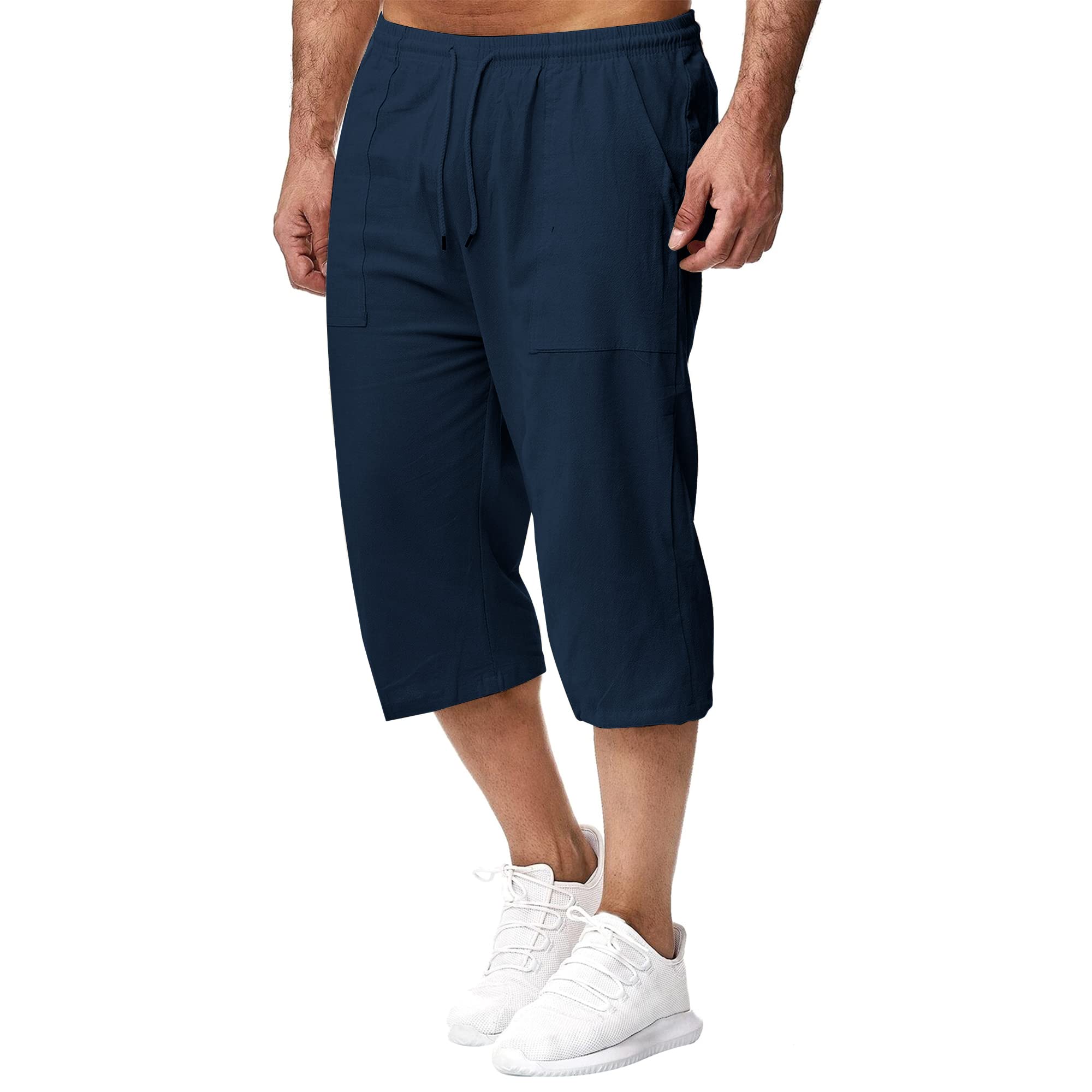 Remxi Uomo Lino Pantaloncini Shorts da Pantaloni Uomo 3/4 Cotone Lino Pantaloni Uomo Estate Vita Elastica La Spiaggia