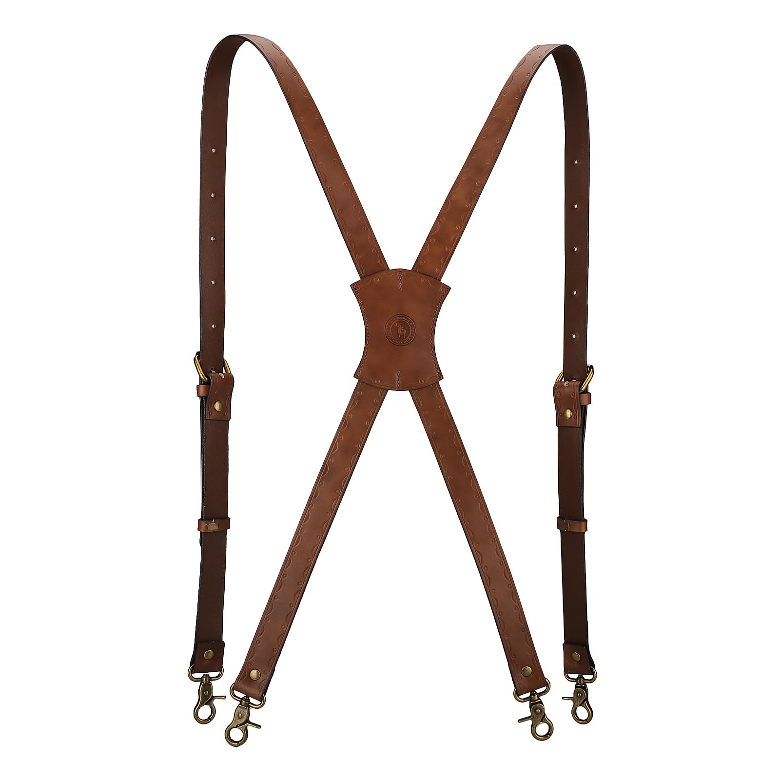 TOURBON - Tirantes resistentes de piel auténtica para hombre, tirantes ajustables en forma de X de 1 pulgada de ancho