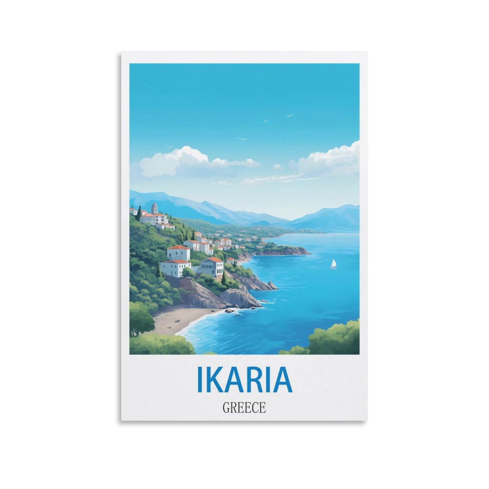 Lnmnjesg Unframe-Style Ikaria Greece Vintage Travel Posters 16X24inch(40X60cm) Canvas Painting Wall Art, Wall Decor Pictures Prints For Living Room Bedroom