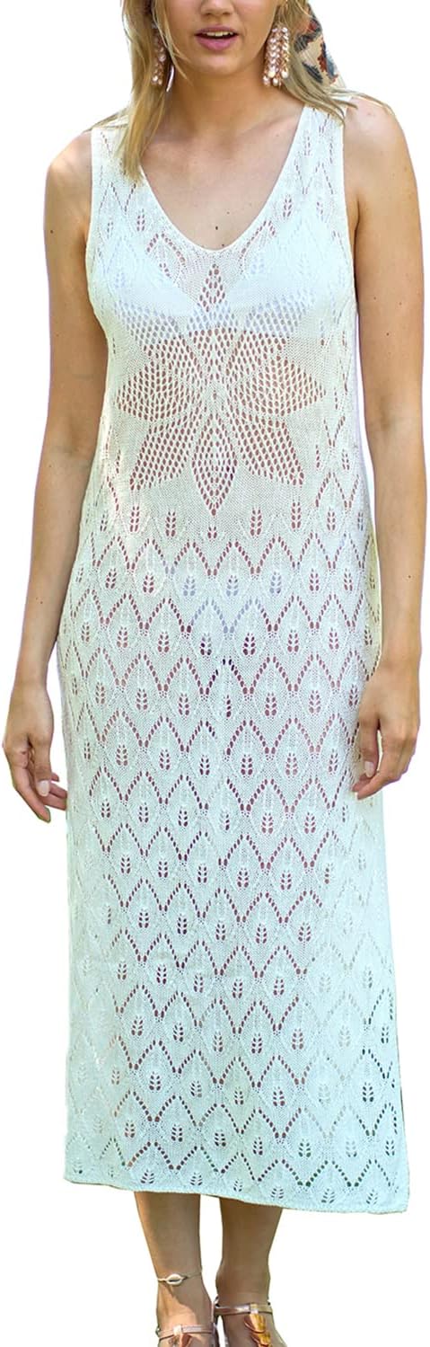 YouKD Women’s Crochet Long Dress Knit Robes Dressing Gowns Elegant Cover Up Dress