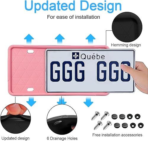 Miniatura 3 de YALOK Marco de silicona para placa de matrícula con agujeros de drenaje, soporte universal para placa de automóvil de EE. UU. A prueba de óxido, a