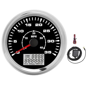Gps Speedometer, Lcd Display Speed Gauge Waterproof 85Mm 0 - 35Knots 9 - 32V with 8 Backlit for Construction Agricultural Machinery for Car Modification'$
