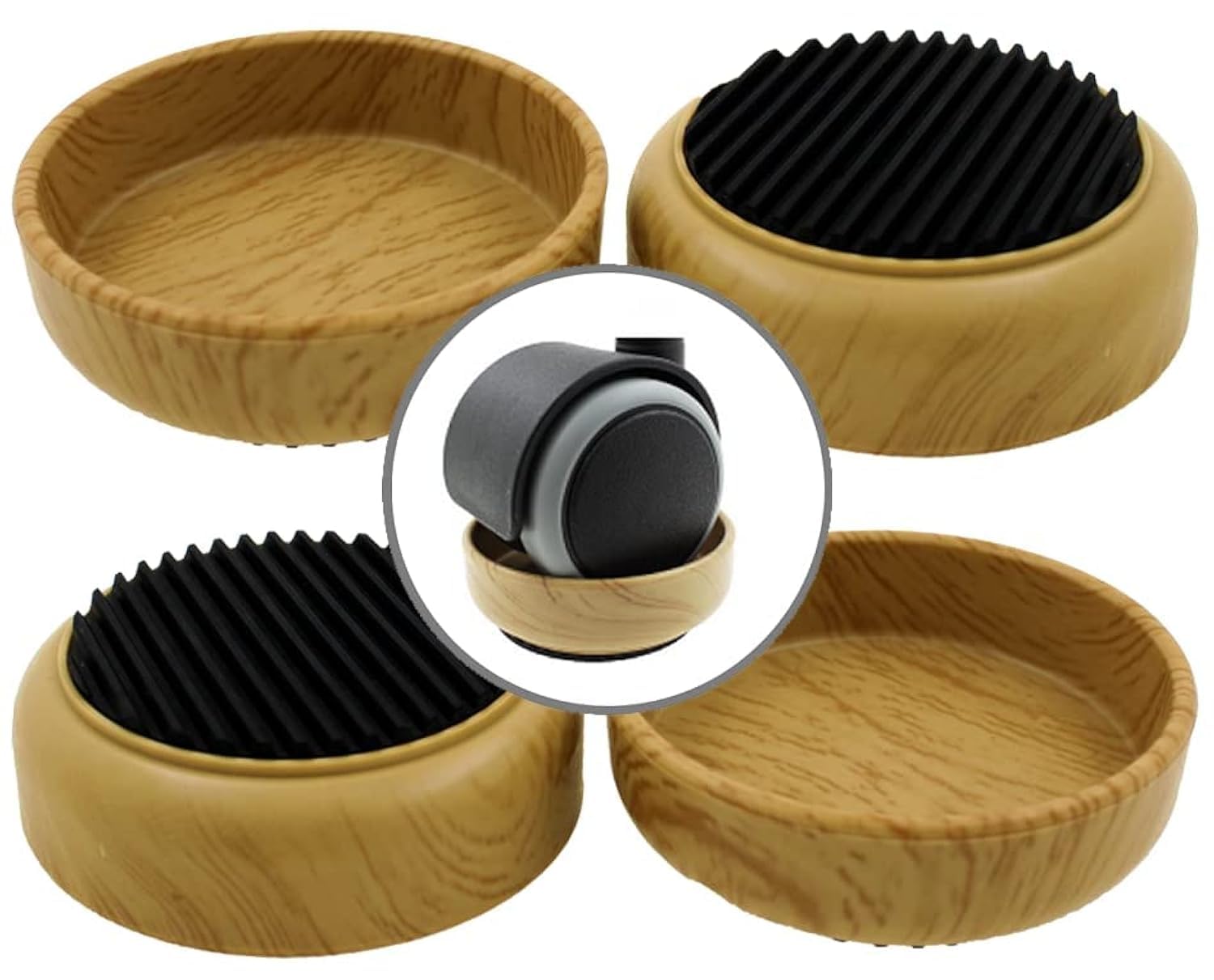 4X Coppette per Rotelle - Effetto Legno Chiaro - Antiscivoli - Proteggere i Pavimenti e Prevenire L'arrotolamento dei Letti e Altri Mobili su Ruote - da Lifeswonderful