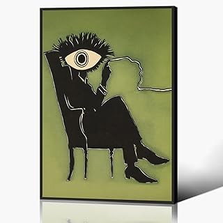 Surrealism Canvas Wall Art, Surreal Smoking Eyeball Fine Art Poster Print, Unique Cool Man Wall Art, Contemporary Surreali...