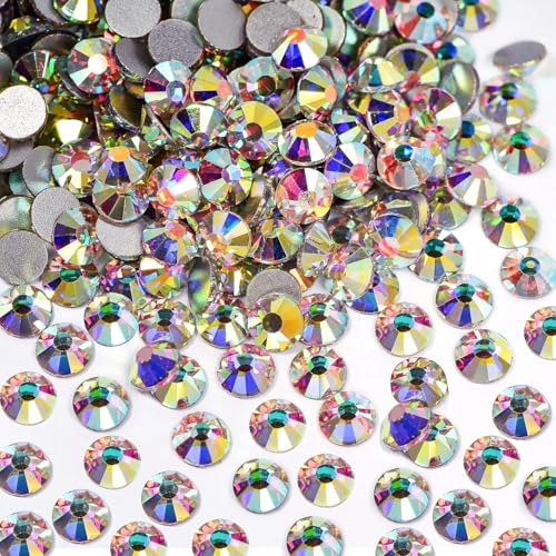 Image of Crystal AB Flatback Rhinestones for Bedazzling Round Glass Gems for Nails Art and Crafts 2880pieces Mixed SS6-20,0.07-0.18inches