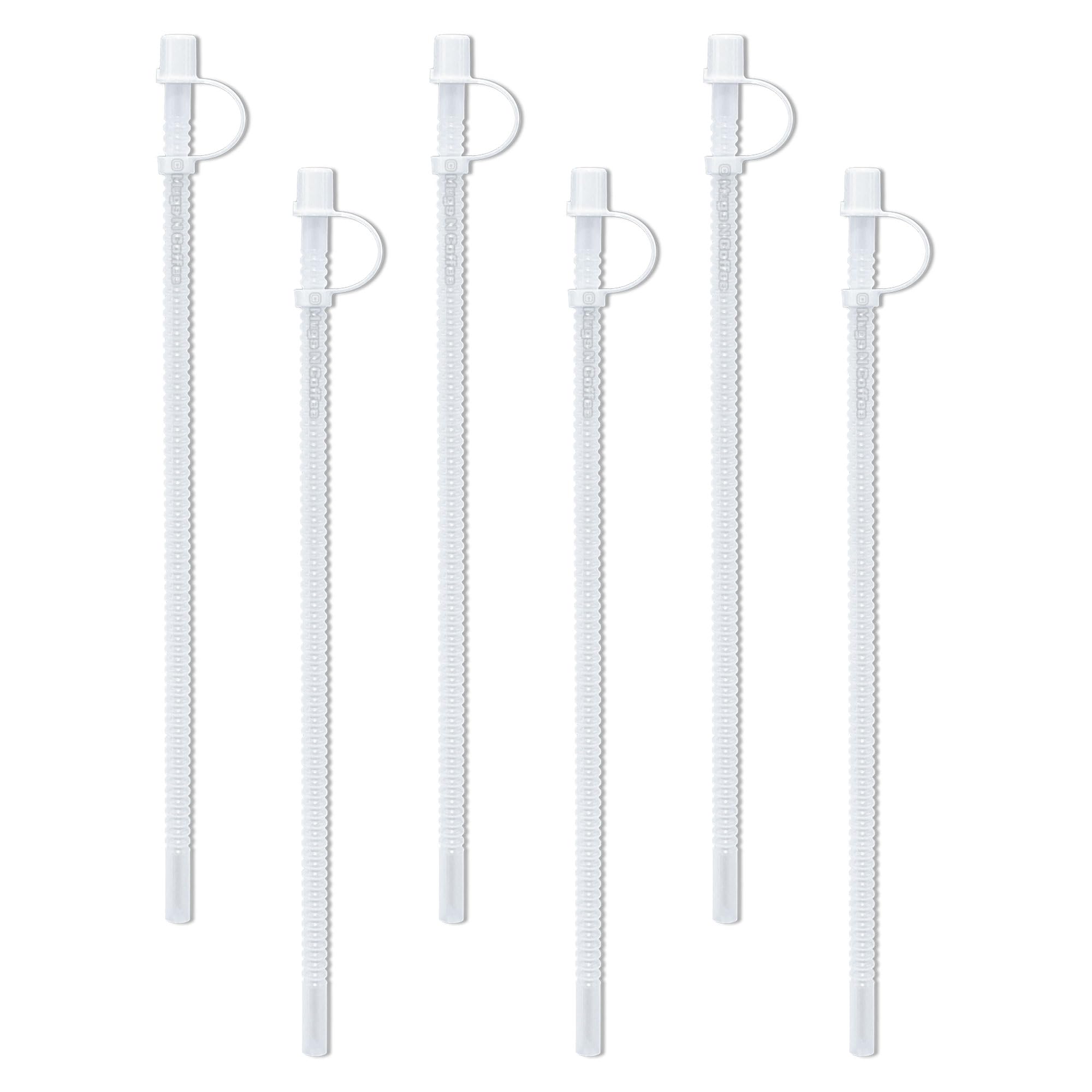 Mugs N Coffee 15” Flexible Corrugated Straws with Caps (6-Pack) – BPA-Free Reusable Drinking Straws for 100 oz Travel Mugs – Made in USA